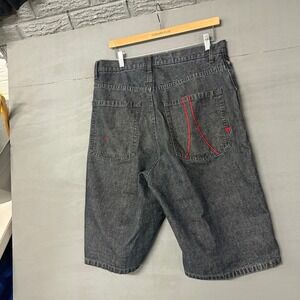 Southpole Mens Vintage Baggy Denim Carpenter Shorts Gray Red Embroidered W32